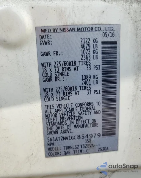 2016 Nissan Rogue S из США, поврежденный, VIN 5N1AT2MV1GC854979